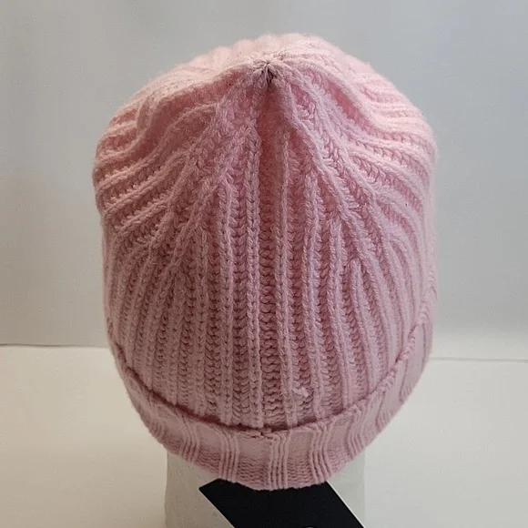 NWT C by Bloomingdale's Cashmere Ribbed Beanie Powder Pink One Size - Picture 7 of 12